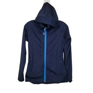 NWT Eddie Bauer First Ascent Hooded Full Zip Fleece Jacket Thumbholes Blue SZ XS